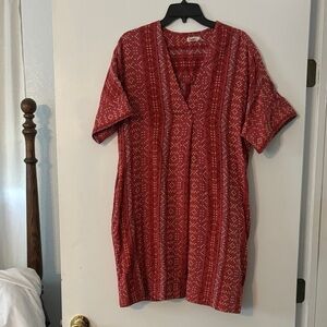 Faherty 100% Organic Cotton Orange Patterned V-Neck Dress